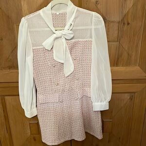 Sheer pink tweed dress with pearl details